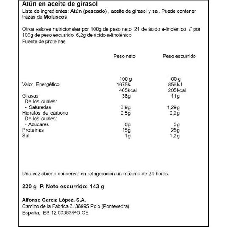 ATUN ACEITE PESCAMAR LATA 143 GR