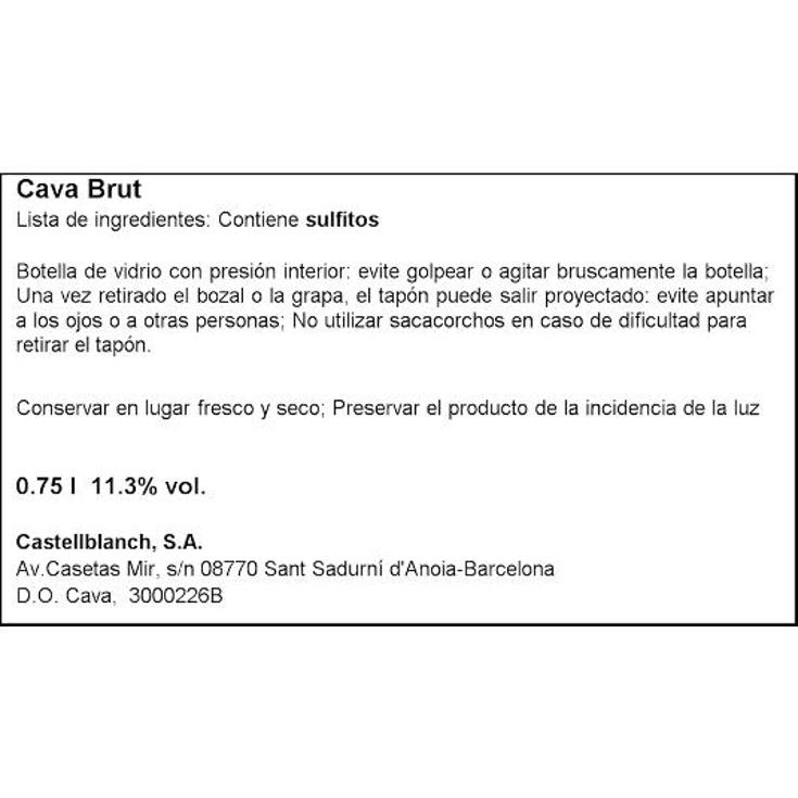 CAVA BRUT ZERO 12º CASTELLBLANC BTLLA 75 CL