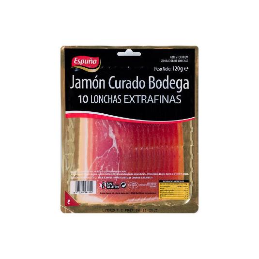 JAMON CURADO LONCHA EXTRAFINA ESPUÑA SOBRE 120 GR