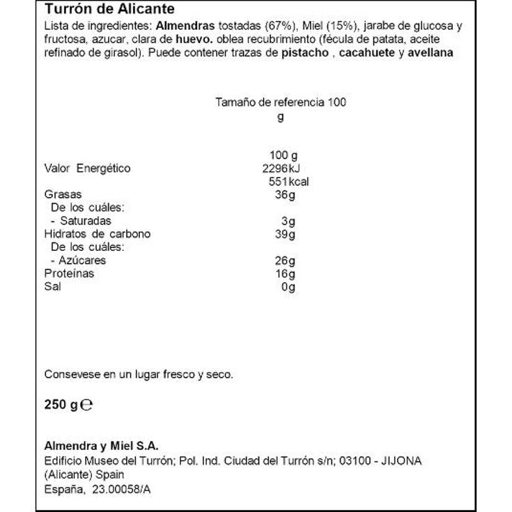 TURRON ALICANTE 1880 PTLLA 250 GR