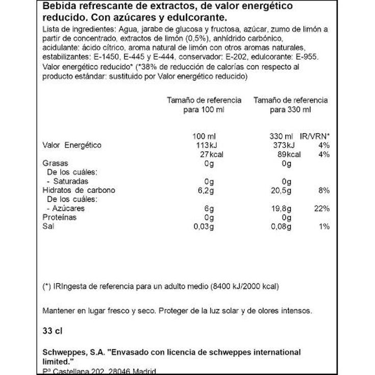 REFRESCO LIMON SCHWEPPES LATA 33 CL