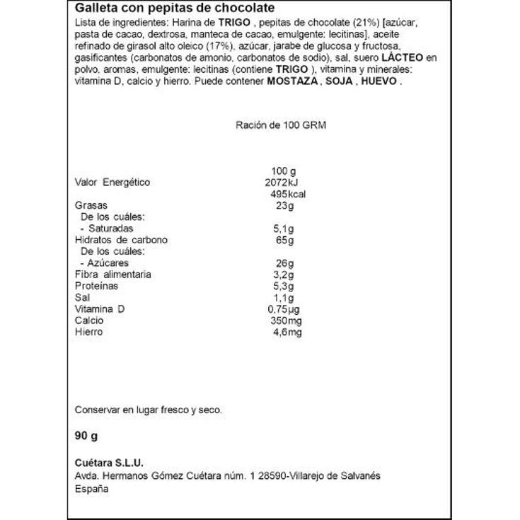 GALLETAS MINI COOKIES CUETARA PQTE 90 GR