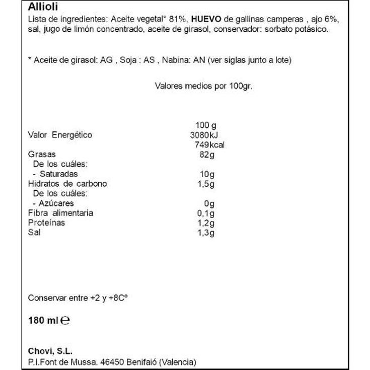 SALSA ALLIOLI CHOVI TRRNA 180 ML