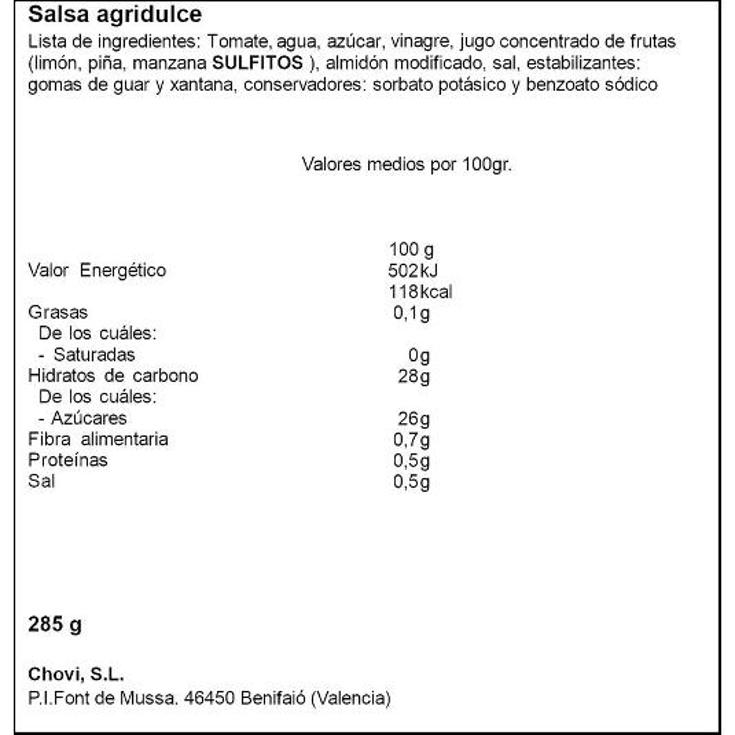 SALSA AGRIDULCE CHOVI PET 285 ML