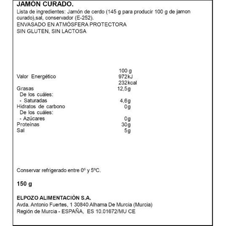 JAMON CURADO MEDIA LONCHA 2X80 ELPOZO PACK 160 GR