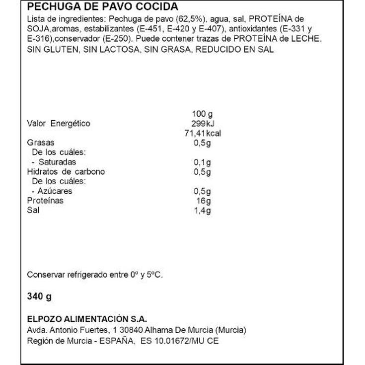 PECHUGA PAVO BIENSTAR RED.SAL ELPOZO UNIDAD 340 GR