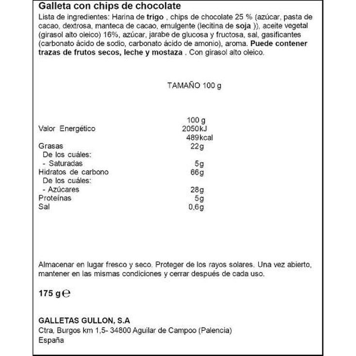 GALLETAS MINI CHOCO CHIPS GULLON BOLSA 175 GR