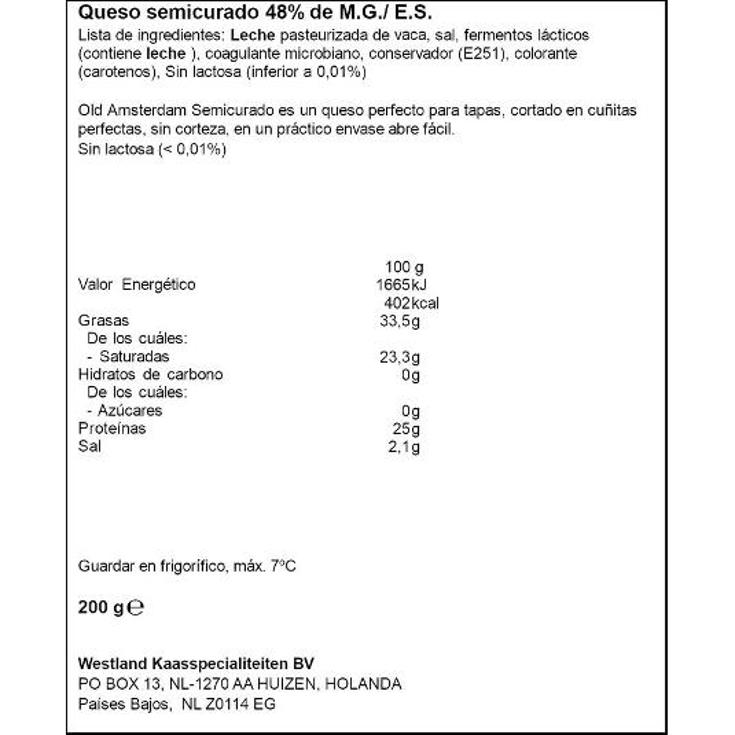QUESO SEMICURADO CORTADO O.AMSTERDAM UNIDAD 200 GR