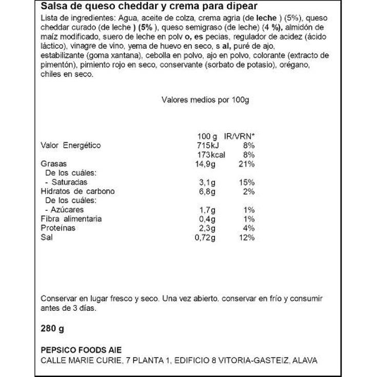 SALSA NACHOS QUESO DORITOS FRASCO 280 GR