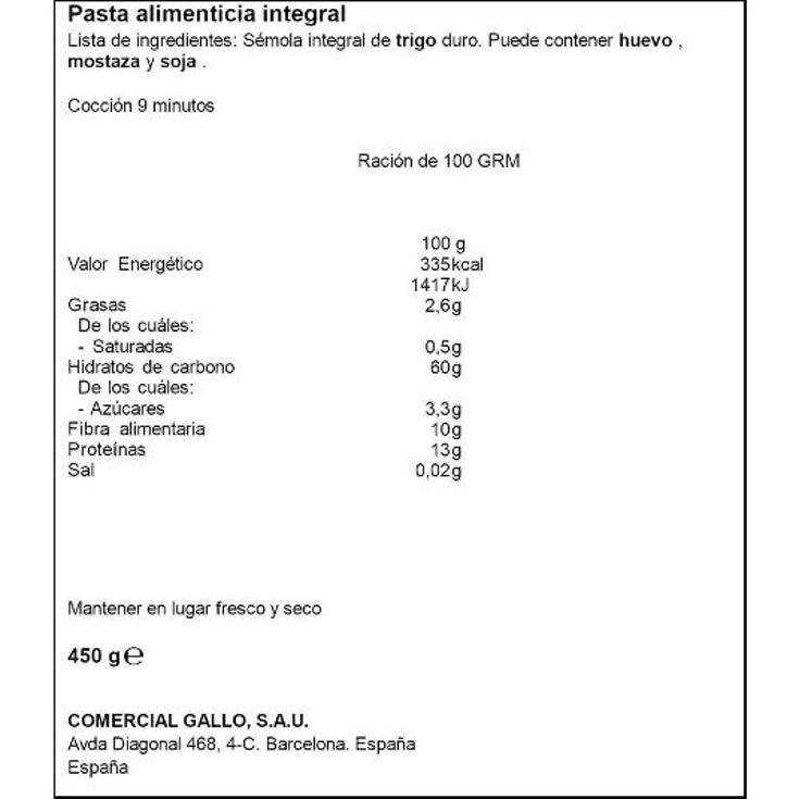 SPAGHETTI INTEGRAL GALLO PQTE 450 GR