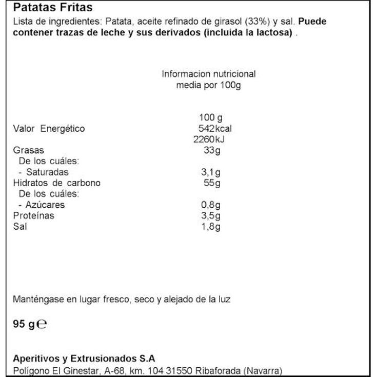 PATATAS FRITAS BURGUER VIDAL BOLSA 95 GR