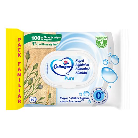 PAPEL HIGIENICO HUMEDO PURE 80 COLHOGAR PQTE 80 UD
