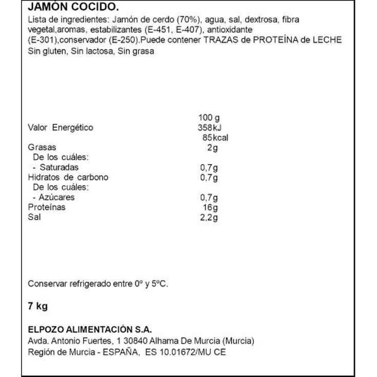 JAMON COCIDO CLASSIC EL POZO PESO 7 KG