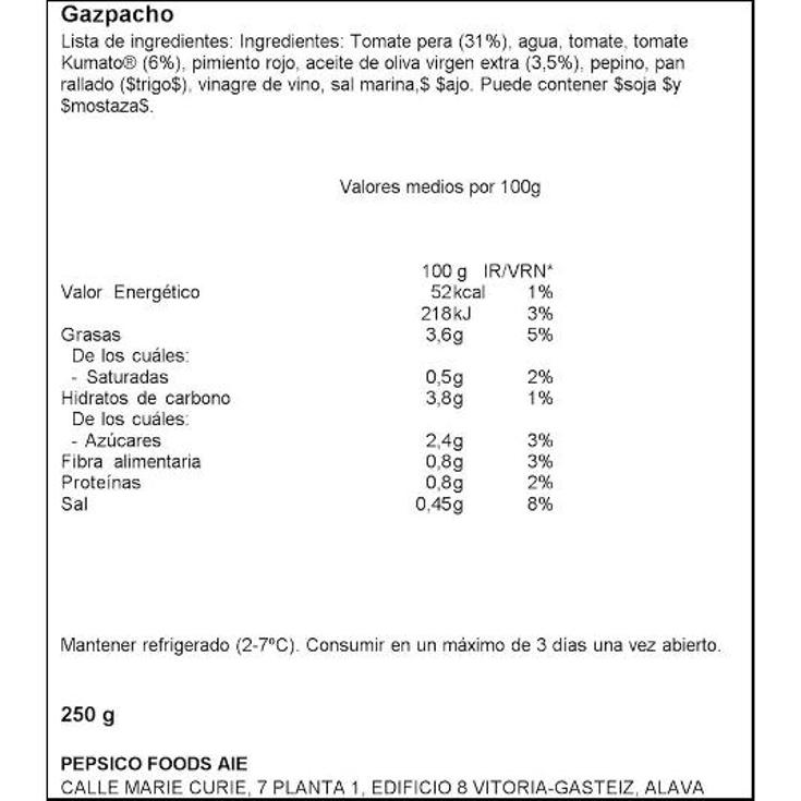 GAZPACHO DE TEMPORADA ALVALLE BTLLA 250 ML