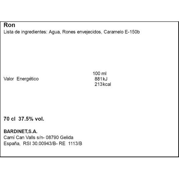 RON NEGRITA 37,5º BARDINET BTLLA 70 CL