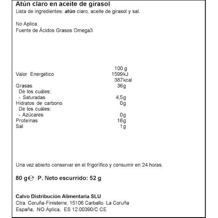 ATUN CLARO ACEITE CALVO LATA 52 GR