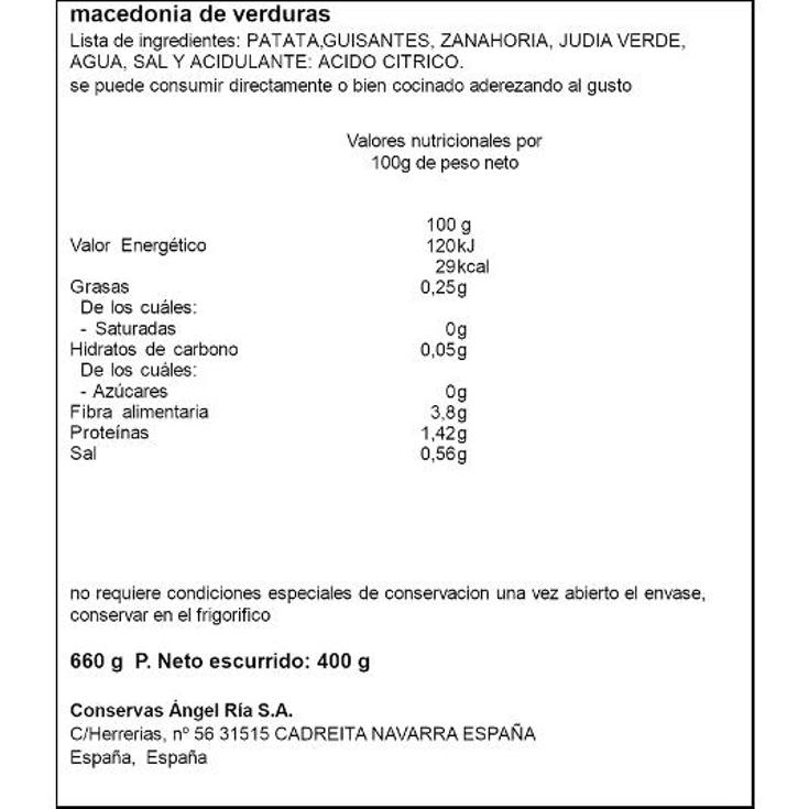 MACEDONIA VERDURAS SPAR FRASCO 400 GR