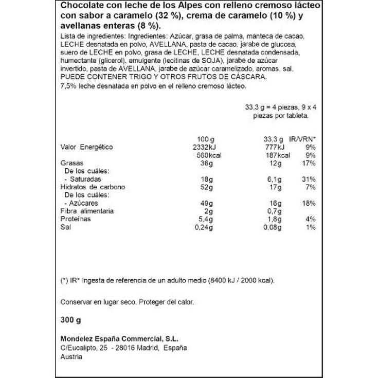 CHOCOLATE CARAMELO/AVELLANA MILKA PTLLA 300 GR