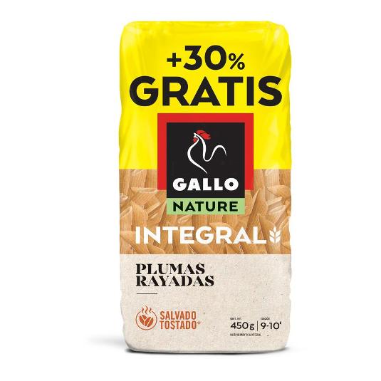 MACARRON PLUMAS RAYADA INTEGRAL GALLO PQTE 450 GR