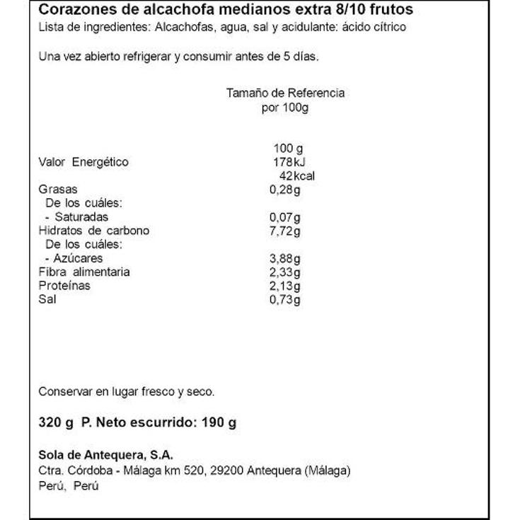 ALCACHOFAS MITADES 8/10 ALSUR FRASCO 190 GR