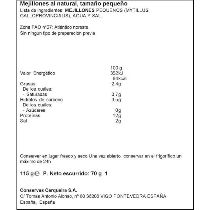 MEJILLON AL NATURAL 14/18 SPAR LATA 69 GR