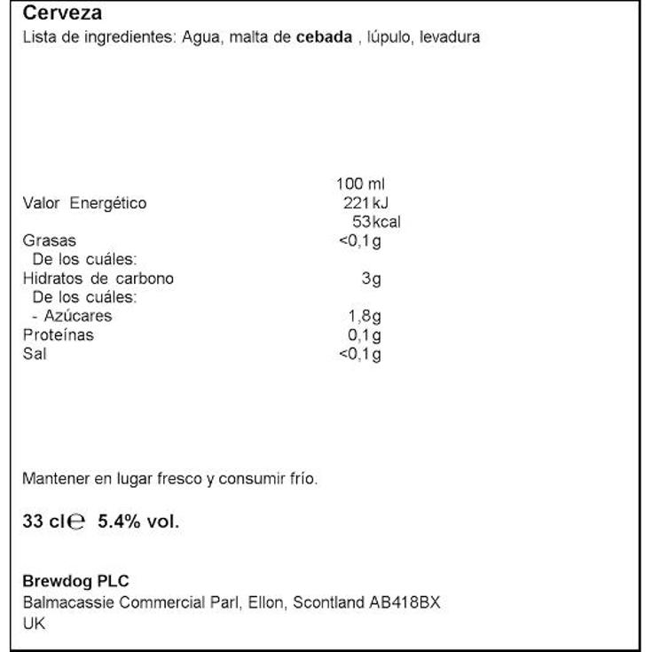 CERVEZA PUNK IPA 5,6º BREWDOG BTLLA 33 CL