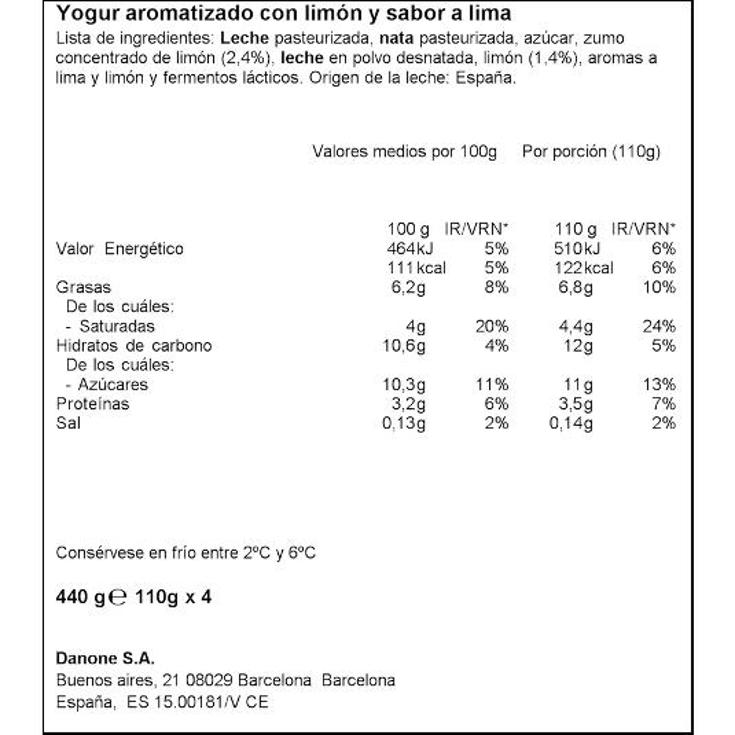 YOGUR GRIEGO LIMA LIMON X4 DANONE PACK 440 GR