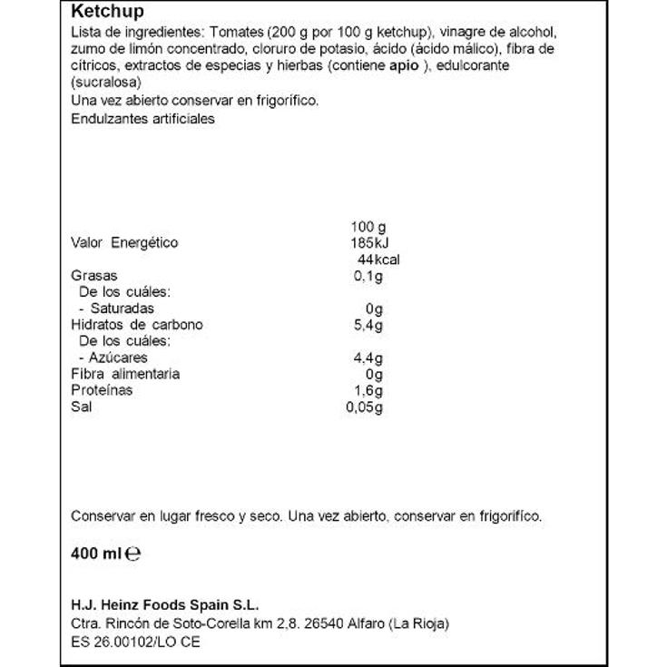 KETCHUP ZERO (BOCABAJO) HEINZ PET 400 ML