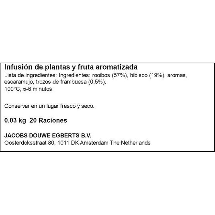 ROOIBOS FRAMBUESA 20 SOBRES HORNIMANS PQTE 20 UD