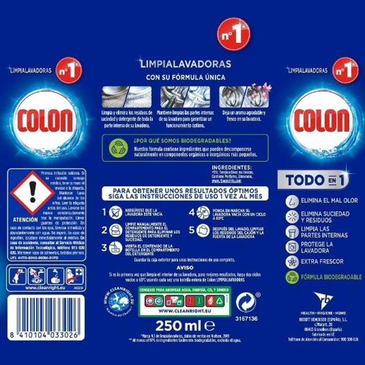 DETERGENTE LIMPIALAVADORAS COLON BTLLA 250 ML