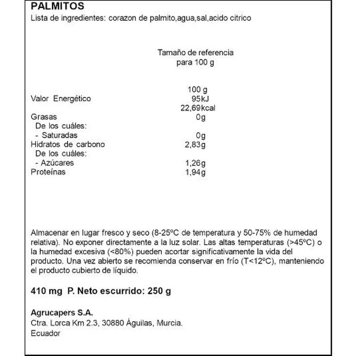 PALMITOS CORAZONES DELICIAS FRASCO 250 GR