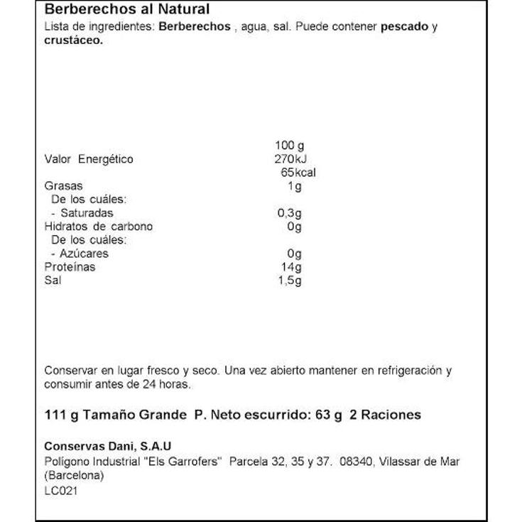 BERBERECHOS AL NATURAL 25/35 DANI LATA 58 GR