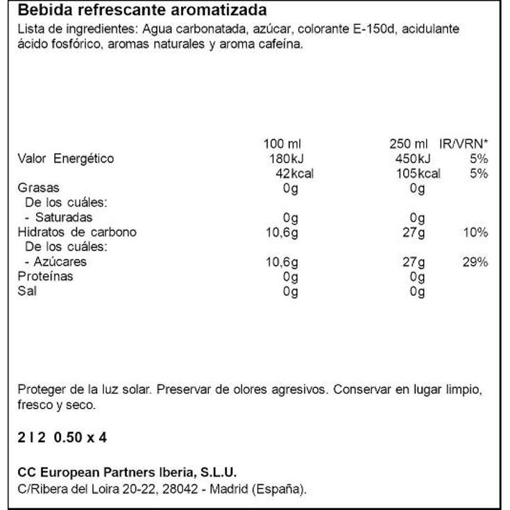 COCA COLA 4X500 ML. COCA COLA PACK 2 LT