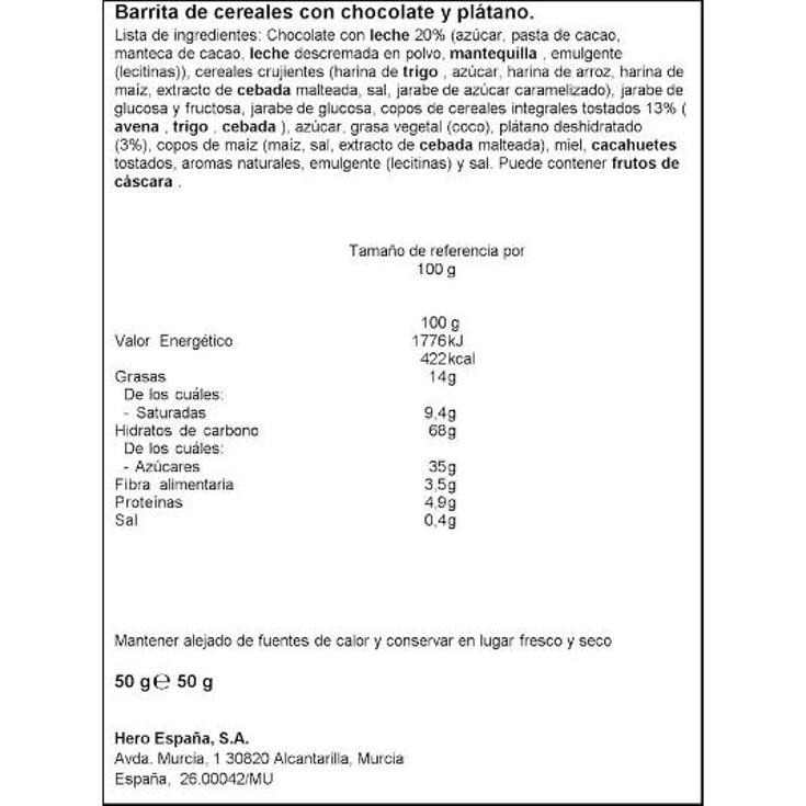 BARRITA CEREALES CHOCO BANANA CORNY PQTE 50 GR