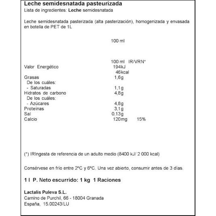 LECHE FRESCA SEMIDESNATADA PULEVA BTLLA 1 LT