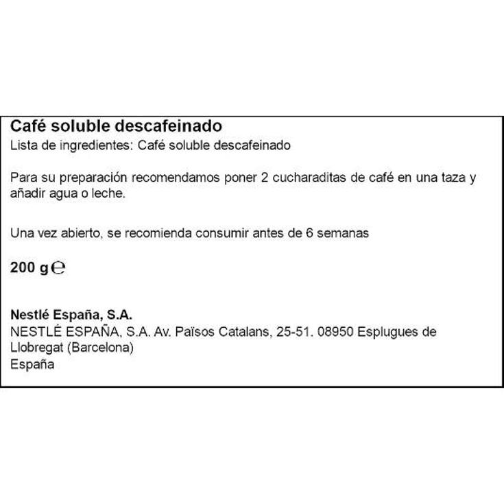 CAFE SOLUBLE DESCAFEINADO NESCAFE FRASCO 200 GR