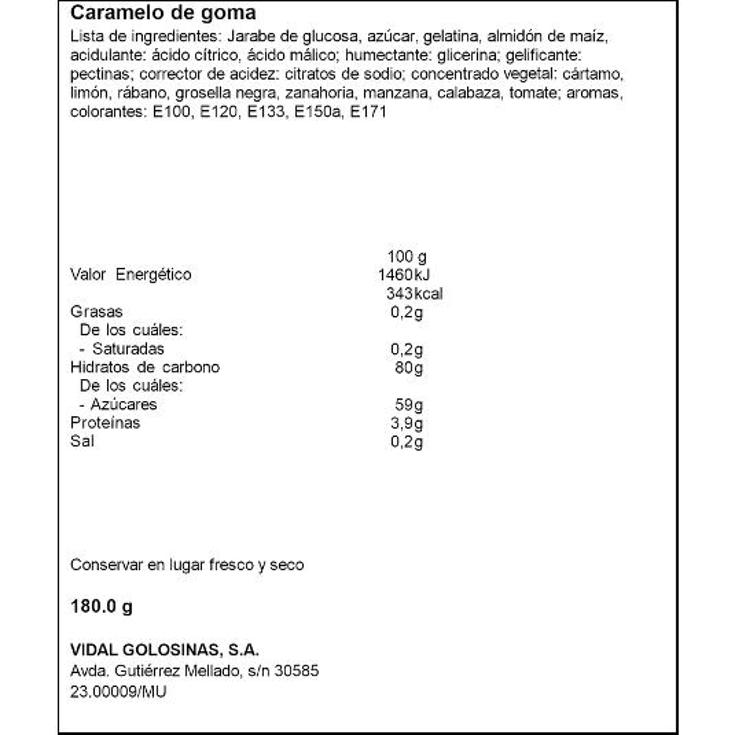 CARAMELO GOMA SOUR MIX VIDAL BOLSA 180 GR