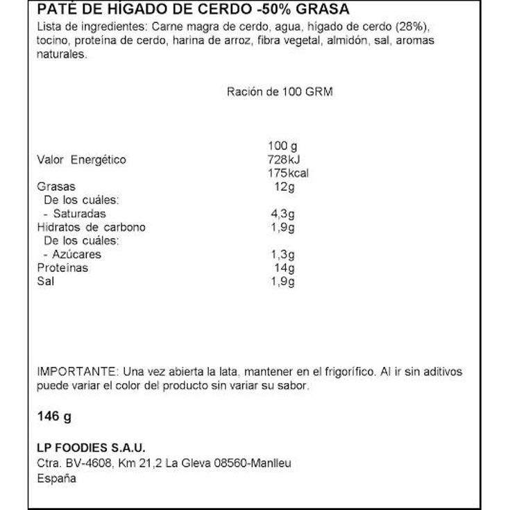 PATE T/NEGRA 50% BAJO GR.73X2U LA PIARA PACK 146 GR