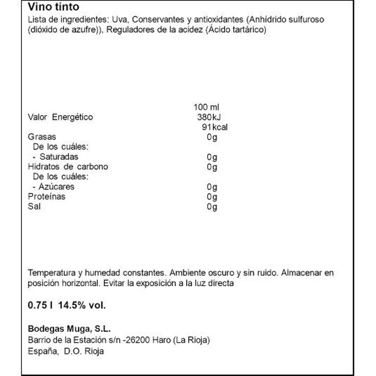VINO TINTO RIOJA CRIANZA 14º MUGA BTLLA 75 CL