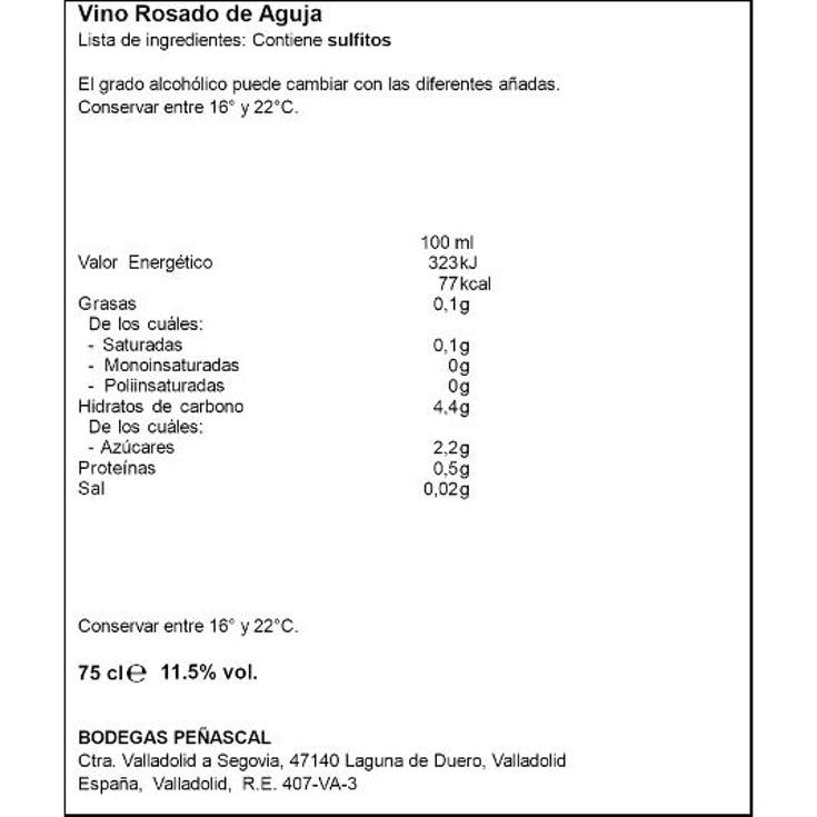 VINO ROSADO AGUJA 11,5º PEÑASCAL BTLLA 75 CL