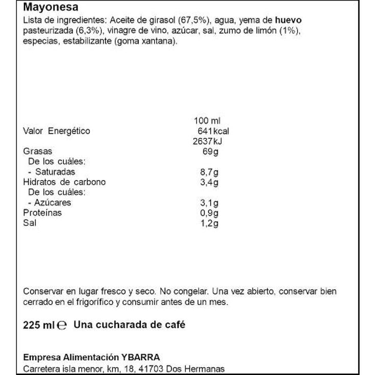 MAYONESA YBARRA FRASCO 225 ML