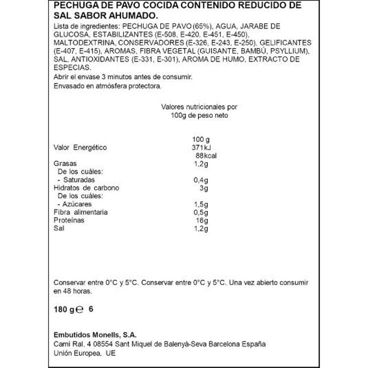 PECHUGA PAVO REDUCIDA SAL L.FIN SPAR BLIST 180 GR