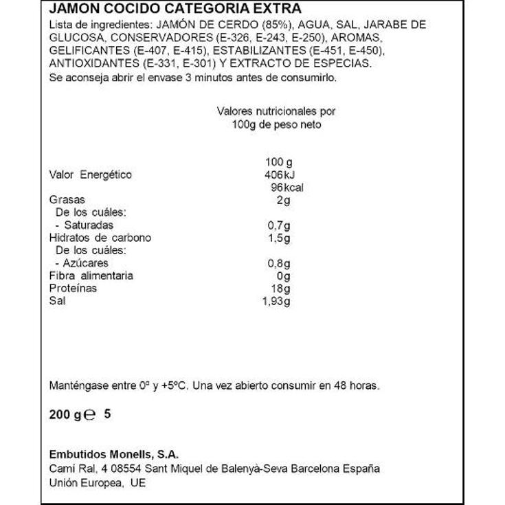 JAMON COCIDO EXTRA SPAR BLIST 200 GR