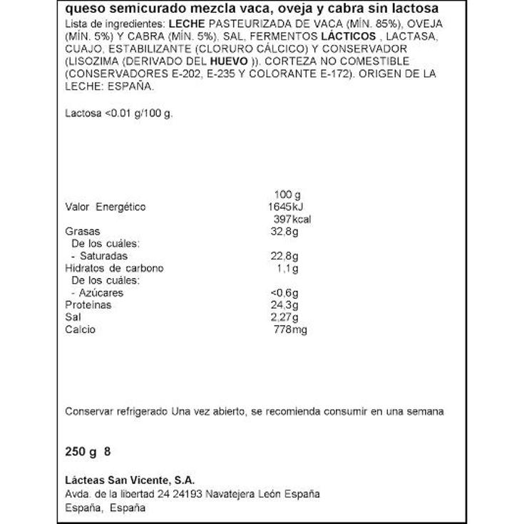 QUESO SEMICURADO S/LACTOSA SPAR CUÑA 250 GR