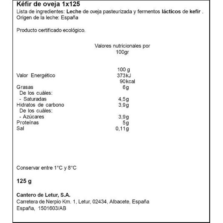 KEFIR OVEJA CANTER.LETUR UNIDAD 125 GR