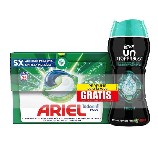 DETERG.PODS 3EN1 REG.25+LENOR ARIEL CAJA 25 UD