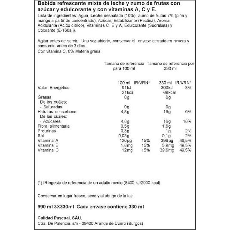 BIFRUTAS TROPICAL 3X330ML PASCUAL PACK 990 ML