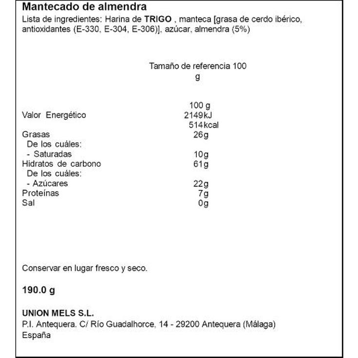 MANTECADO 5% ALMENDRA FLOR ANTEQUE PQTE 190 GR