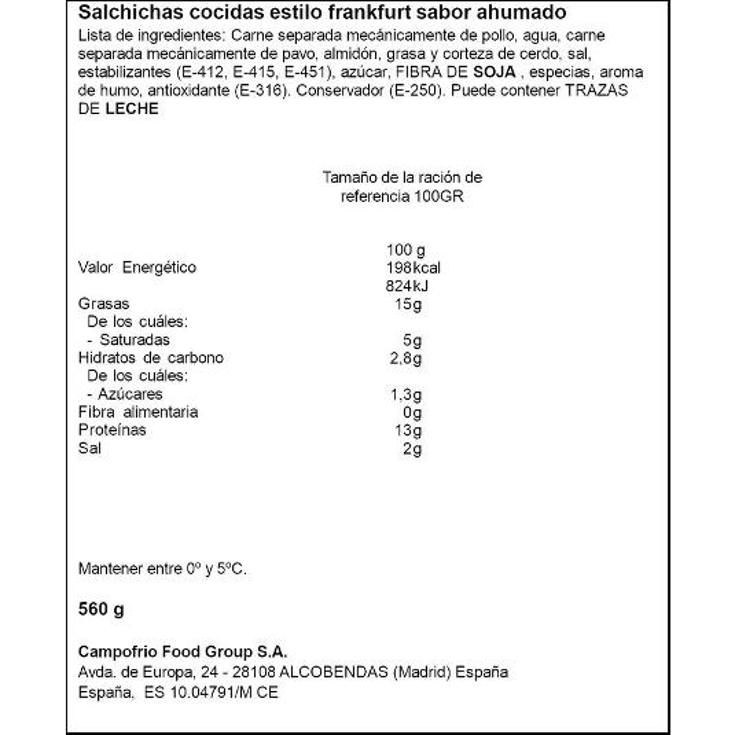 SALCHICHAS FRANKFURT X4 CAMPOFRIO PACK 560 GR