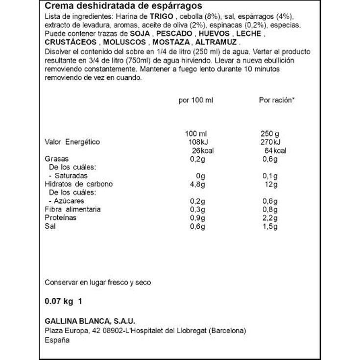 SOPA CREMA DE ESPARRAGOS G.BLANCA SOBRE 70 GR